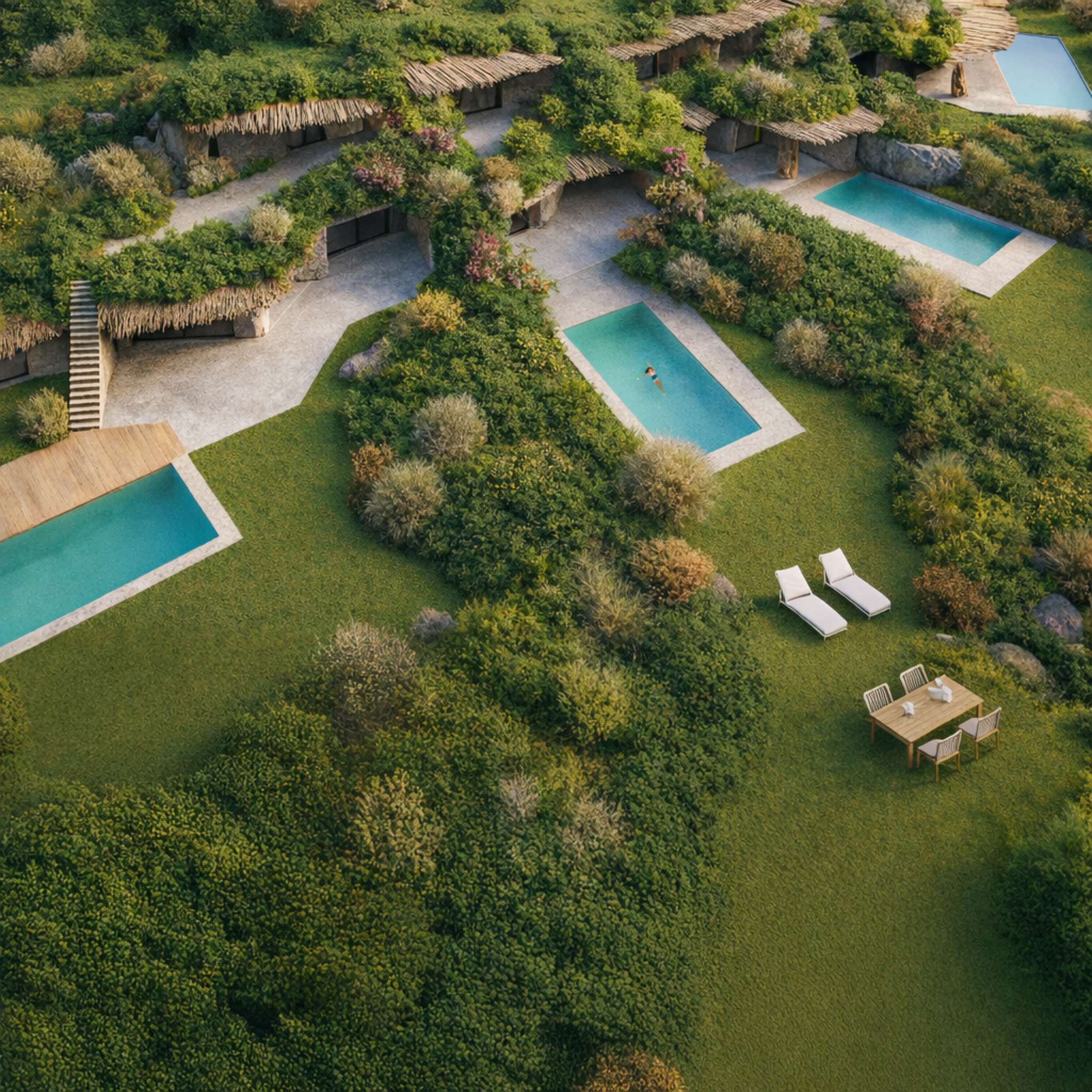 Render delle ville con piscine